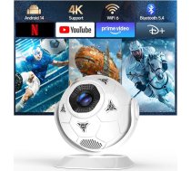 Magcubic Mini projektors ar 4K atbalstu, 360° futbola motīvu projektors, neliels mājas kinozāles projektors, āra WiFi 6, Bluetooth 5.4, automašīnas atslēga, portatīvais projektors, īss attālums mobilajam telefonam, viedajam televizoram, Android