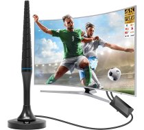 DVB-T2 Zimmerantenne mit Verstärker & Magnetfuß - 4K UHD Full HD TV antena, 360° Allroundempfang, Kompatibel mit DVB-T/T2, Kostenlose Lokale Sender