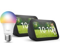 Echo Show 5 (3. paaudzes) | Charcoal, 2 gab. + Tapo L530EA Smart Light Bulb (E27), darbojas ar Alexa - Smart Home Starter Kit