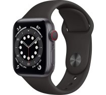 Apple Watch Series 6 (GPS + mobilais, 40 mm) Alumīnija korpuss, kosmosa pelēks ar melnu sporta siksniņu (Atjaunots)