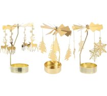 ULTECHNOVO Pack of 3 Christmas Candle Holders Made of Robust Metal with Rotating Snowflakes Carousel Heat Powered Tea Light Spinner for Festive Decoration and Romantic