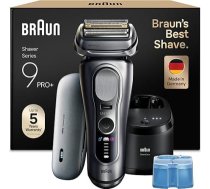 Braun Series 9 PRO+ vīriešu elektriskais skuveklis, 5+1 īpaši plāni asmeņi, skuveklis ar 60 minūšu akumulatoru, lādēšanas kārba, 6-in-1 SmartCare centrs, mitrs un sauss, elektriskais skuveklis, ražots Vācijā, 9677cce, sudraba krāsā