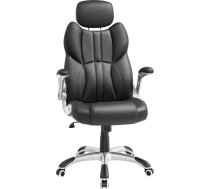SONGMICS biroja krēsls Ergonomisks grozāms krēsls ar salokāmiem roku balstiem, neilona zvaigžņu kājiņa, slodze 150 kg, poliuretāna melns OBG65BK