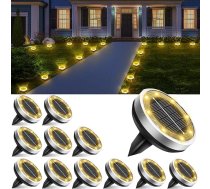 12 āra saules grīdas lampu komplekts, IP65 ūdensizturīgas saules lampas, 8 LED, dārza apgaismojums, saules baterijas ar modernizētu saules paneli, silti baltas saules lampas dārzam, zālienam, celiņam, terasei, piebraucamajam ceļam