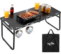Pārnēsājams saliekams galds, zems kempinga galds ar somu, kompakts saliekams piknika galds dārzam, ceļošanai un grilēšanai, metāla, melns