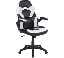 Flash Furniture X10 spēļu krēsls, ergonomisks biroja krēsls datoram un spēļu konfigurācijām, regulējams spēļu krēsls ar muguras atbalstu, LeatherSoft, balts/melns