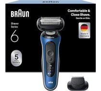 Braun Series 6 vīriešu skuveklis ar 60 minūšu akumulatora darbības laiku, precīzs trimmera piederums, bezvadu mitrs un sauss skuveklis vīriešiem, ražots Vācijā, ūdensizturīgs, 62-B1200s, zils