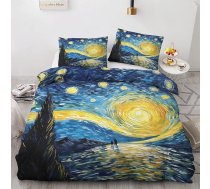 Vasaras gultas veļa 135 x 200 cm Van Gogh Starry Night Oil Painting sega 135 x 200 cm, 2 komplekti, divpusēja gultasveļa un spilvendrāna 80 x 80 cm, mīksts mikrošķiedras gultasveļas komplekts ar rāvējslēdzēju
