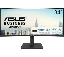 ASUS Business VA34VCPSR - 34 collu UWQHD izliekts monitors - 21:9 VA panelis, 10 bitu, 3440x1440, 100 Hz, bez rāmja, ergonomisks, EPEAT Gold, HDR10 - DisplayPort, HDMI, USB koncentrators, RJ45, 96 W USB-C, skaļrunis