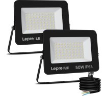 LE, 15W/30W/50W LED prožektors, āra apgaismojums, 2 gabali, 3000 LM īpaši spilgts, IP65 ūdensizturīgs, LED prožektors, 5000 K vēsā baltā gaisma, 50 W, 50 W