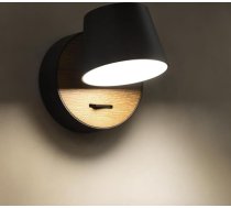 Sienas lampa ar slēdzi, melna, sienas lampas, 360° rotējoša 5 W LED sienas lampa, moderna dizaina sienas lampa, iekštelpu koka, gultas lampa, guļamistaba, gaitenis, dzīvojamā istaba, 1 iepakojums, 3000 K