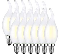 MENTA 6 W E14 LED sveču spuldze, matēts stikls, antīka spuldze, 600 lm, aizvieto 60 W, vēsā baltā krāsā, 6500 K, kvēlspuldze, klasiska sveces forma, liesma, bez apgaismojuma, 12 gab. iepakojumā