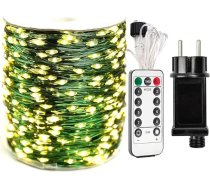 200 m LED pasaku gaismas, zaļa vara stieple, 2000 LED, silti balta, ūdensizturīga āra gaisma, neredzama augos, ar tālvadības pulti un 8 režīmiem Ziemassvētku eglītei, terasei, dārzam.