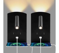 2 x iekštelpu LED sienas lampa, nakts lampa ar slēdzi, USB uzlādes ports, sienas lampa, 12 W iekštelpu sienas lampa, 360° rotējoša, moderns sienas apgaismojums, 3000 K silti balta guļamistabai, viesistabai, dzīvojamai istabai
