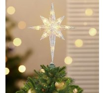 Luxspire Ziemassvētku eglītes virsotne, apgaismota zvaigžņu virsotne ar USB savienojumu un tālvadības pulti, 9,8 collu LED metāla rotājums, vintage un moderns Ziemassvētku eglītes rotājums mājas ballītei, Betlēmes zvaigzne – sudraba