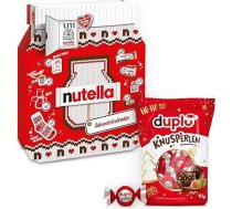 „Nutella“ Adventes kalendārs 2025 ar 24 šokolādes pārsteigumiem, 528 g, un „Duplo Crisp“ graudiņiem, 97,5 g – saldumu komplekts, jauks dāvanu komplekts Adventes laikam, ideāli piemērots draugiem, ģimenei un „Nutella“ cienītājiem
