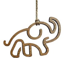 Brūns zilonis – karājoša apsveikuma kartīte; koka karājošs dāvanu zilonis; koka šķēles piekariņš; personalizēts Ziemassvētku rotājums; eglītes rotājums; dekoratīvs karājošs rotājums