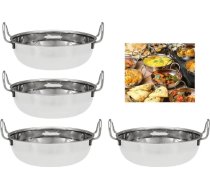 U COOK „Balti“ trauku komplekts, 4 gab. no nerūsējošā tērauda, 15 cm, piemēroti karijam un indiešu virtuvei. Daudzfunkcionāli indiešu trauki „Karahi“ restorāna stilā, piemēroti ēdiena gatavošanai un pasniegšanai ar rokturi. (15 cm,