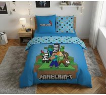 „Minecraft“ gultas veļas komplekts 240 x 220 cm + 2 spilvendrānas 63 x 63 cm – zils divpusējs dizains ar Stīvu, Aleksu un Creeperu – mīksta mikrošķiedra (100 % poliesters) – oficiāla spēļu prece bērniem un pusaudžiem