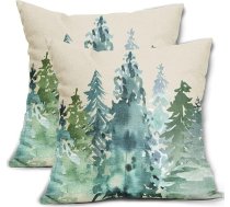 Sweetshow akvareļu spilvenu pārvalki, 18 x 18 collas, rustikāla stilā, ar dabas un meža motīviem, dekoratīvi spilveni, ziemas un Ziemassvētku motīvi, kvadrātveida lina spilvenu pārvalki mājām, dīvānam, gultai un āra lietošanai