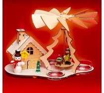 SIKORA P30-3 2-in-1 koka Ziemassvētku piramīda ar tējas svecītēm un funkcionālu dūmu ģeneratoru, ar sniegavīra motīvu