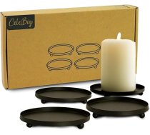 4 gab. sveču paliktņu komplekts, diametrs 12 cm, augstums 2 cm, eleganti paliktņi ar 3 neslīdošām kājiņām, ideāli piemēroti stāvošām svecēm un tējas svecītēm, virsmu aizsardzība, stilīgs dekors, melnā krāsā