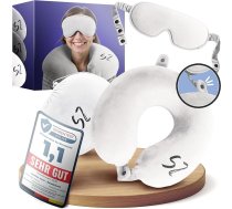 Snooze Zone Design, 2-in-1 kakla spilvens, lidmašīna, unikāls ceļojuma spilvens, ceļojuma piederumi no atmiņas putām, viegli uzglabājams kakla spilvens, praktisks kakla spilvens, balts
