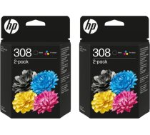 HP 2 x 308 melnās un krāsainās tintes kasetņu komplekts Envy 6122e 6532e 6520e 6132e 6530e 6120e 6110e 6558e 6110e 6110e 6130e daudzfunkcionālais printeris
