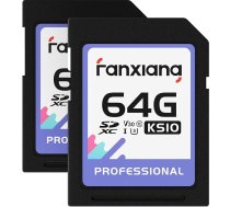 fanxiang 64GB x2 SDXC UHS-I atmiņas karte V30 95MB/s, 4K un Full HD video ierakstīšana, triecienizturīga, izturīga pret temperatūras izmaiņām, ūdensizturīga un rentgena stariem