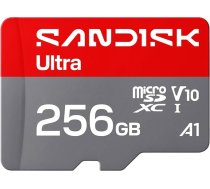 SANDISK Ultra microSDXC 256GB UHS-I karte + SD adapteris (līdz 195MB/lasīšana, Full HD video, V10, U1, C10, A1) Karte Android viedtālruņiem vai planšetdatoriem, kamerām un portatīvajiem datoriem