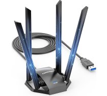 COMFAST WiFi 7 USB WLAN Stick WLAN adapteris 6500 Mbit/s, trīsjoslu, 4 x High-Gain antenas, OFDMA/MU-MIMO, WPA3 drošība, ar pagarināšanas kabeli elastīgai novietošanai, Plug & Play Windows 10/11