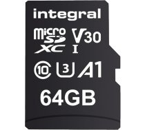 Integral 64 GB dubultā iepakojumā MicroSD kartes, īpaši ātrdarbīgas, 4K video, 100MB/s nolasīšanai, 50MB/s ierakstīšanai, UHS-I, U3, V30, 10. klase, A1 - viedtālruņiem, planšetdatoriem, droniem, spēļu konsolēm