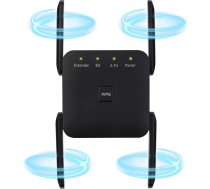 WLAN pastiprinātājs, paplašināšanas pastiprinātājs 1200 Mbit/s, divjoslu 2,4 GHz + 5 GHz WiFi pastiprinātājs ar WPS, LAN gigabitu pieslēgvietu, 4 antenas, pastiprinātājs ar Ethernet portu WLAN ierīcēm (melns)