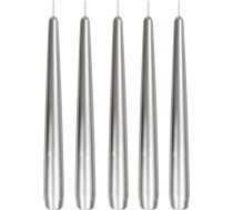 Sveces konusveida, lakots sudraba krāsā, 5 gabali, izmērs aptuveni 22 x 240 mm, atsevišķi iesaiņotas folijā, galda sveces, konusveida sveces