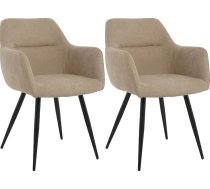 Dining Room Chairs Set of 2 Beige - Linen Fabric Upholstered Chairs with Armrests & Ergonomic Backrest - Comfortable Kitchen Chairs with Soft Cover & Sturdy Metal Legs for Dining Room & Living Room