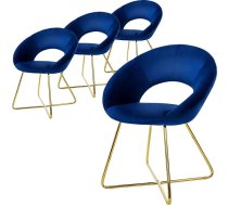 ML-Design Dining Room Chairs, Set of 4, Blue, Velvet, Living Room Chairs with Round Backrest, Upholstered Chair with Golden Metal Legs, Ergonomic Dining Table Chair, Kitchen Chair, Bowl Chair,