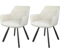LEWE Set of 2 Swivel Dining Room Chairs, 180° Swivel Chairs, Ergonomic Upholstered Chairs, Kitchen Chairs with Armrest, Metal Legs, Short Pile Fabric for Dining Room, Living Room, Bedroom, Beige