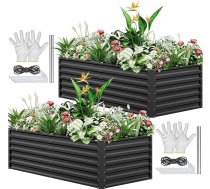 YITAHOME 2 paaugstinātu metāla dobju komplekts 180 x 90 x 60 cm, paaugstinātu dobju komplekts no bieza cinka, alumīnija, magnija un nerūsējošā tērauda metāla paaugstinātām dobēm dārzam ar atbalsta stieni un cimdiem dārzeņiem, puķēm (meln