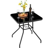 Yaheetech Dārza galds Sānu galds Stikla un metāla Bistro galds ar atvērumu lietussargam Kafijas galdiņš Viegli kopjams terases galds, izturīgs pret laikapstākļiem 70 cm x 70 cm melns