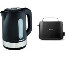Tefal KO3308 plastmasas - nerūsējošā tērauda tējkanna | Filtrs pret kaļķakmens veidošanos | 2400 W | Palīgs vāka atvēršanai | 1,7 L | Melna un Philips HD2581/90 grauzdēšanas panna, bulciņu piederums, 8 brūnināšanas līmeņi, melna krās