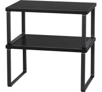 CADUKE skapja plauktu organizētājs, 2 gabalu komplekts, virtuves skapja plauktu turētājs ar metāla rāmi un koka darba virsmu, melns, izvelkams un stackable uzglabāšanas plaukts pieliekamajam, virtuvei