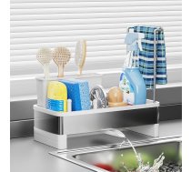 HOWDIA Nerūsējošā tērauda izlietnes Caddy sūkļu turētājs virtuves izlietnei ar birstes turētāju un tējas dvieļu turētāju Rustproof Organizer Countertop ziepju dozators Virtuves organizators Uzglabāšanas rīki