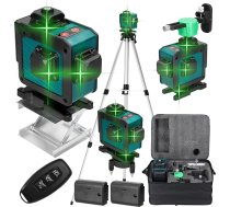 Geevorks 360 grādu lāzera līmeņrādis 16 zaļš krustlīnijas lāzers, 3 grādu 4D pašizlīdzinošs ar statīvu + tālvadības pults + mobilā vadība, 2 1200mAh baterijas, rotējoša bāze, DIY rīki
