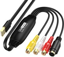 USB 2.0 video uztveršanas karte - analogās uz digitālo datu pārneses komplekts datorā - VHS uz DVD/Kasešu uz retro konsoli/Video Grabber - saderīgs ar Windows XP/Vista/Win 11/10/7/8/8/8.1 un Mac