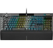 Corsair K100 RGB optiskā mehāniskā spēļu klaviatūra, OPX Optical: zibens ātrums un linearitāte, RGB apgaismojums, PBT Double Shot taustiņu vāciņi, atbalsta Elgato Stream Deck, Qwertz izkārtojums, melna, melna