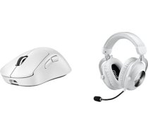 Logitech G PRO X SUPERLIGHT 2 DEX LIGHTSPEED bezvadu spēļu pele, 32K DPI sensors un USB-C uzlādes funkcija + PRO X 2 LIGHTSPEED bezvadu spēļu austiņas, noņemams boom mikrofons, 50 mm Graphene, baltas krāsas