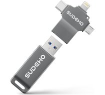 MFi sertificēts USB zibatmiņas disks 128 GB iPhone 4 in 1 ar USB 3.0 ātrgaitas zibatmiņas disku iPhone/iPad/Android/PC/Mac, dublējumkopija fotogrāfijām, video un mūzikai, melns