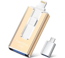 USB zibatmiņas karte 256 GB iPhone, MFi sertificēta 4-in-1 atmiņas karte iPhone/iPad/Android/PC, zibatmiņas disks ar Plug and Play dublējumu fotoattēliem un video, ātra pārraide, šampanieša zelta krāsā