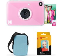Kodak Printomatic+ tūlītējās digitālās fotokameras sākumkomplekts ar futrālīti (zils) un 20 cinka fotopapīru - 10 MP pilnkrāsainas fotogrāfijas, RGB LED statusa indikators - rozā krāsā