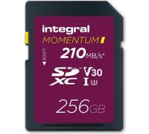 Integral Momentum I 256GB SDXC UHS-I V30 U3 karte - līdz 210MB/s nolasīšanai, 180MB/s ierakstīšanai - piemērota DSLR, bezspoguļa kamerām un videokamerām - gatava 4K UHD video un nepārtrauktas uzņemšanas režīmam